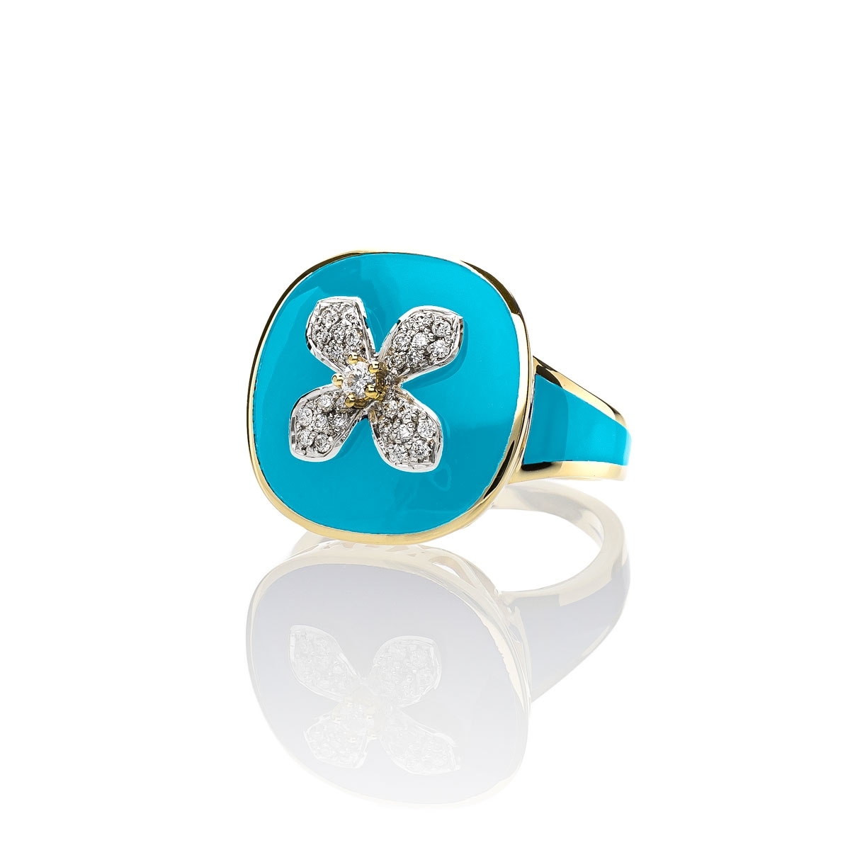 Allegra smalto grande con fiore 18kt turchese