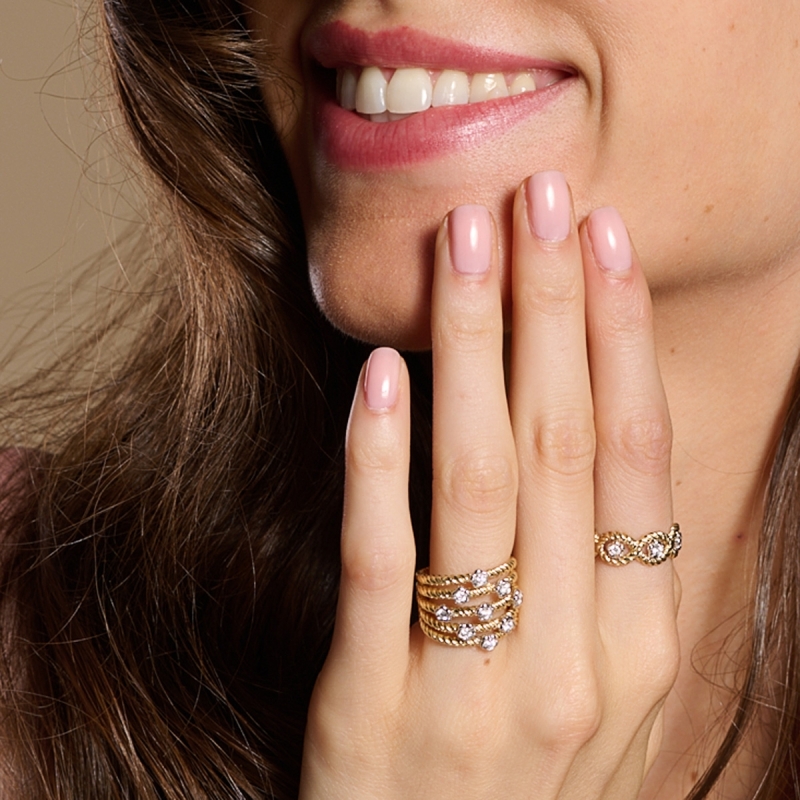 Anello Intrecci 5 fili fiori oro 18kt