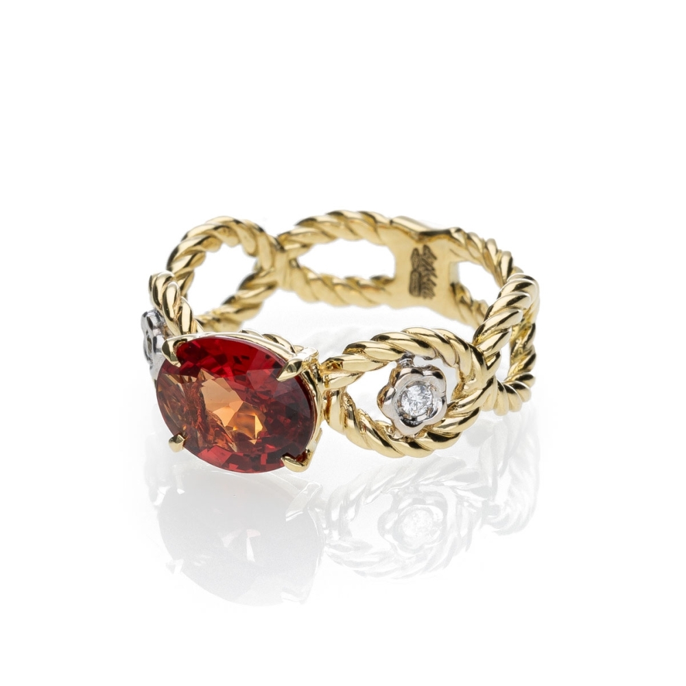 Anello Intrecci ovali con fiori e pietra 2