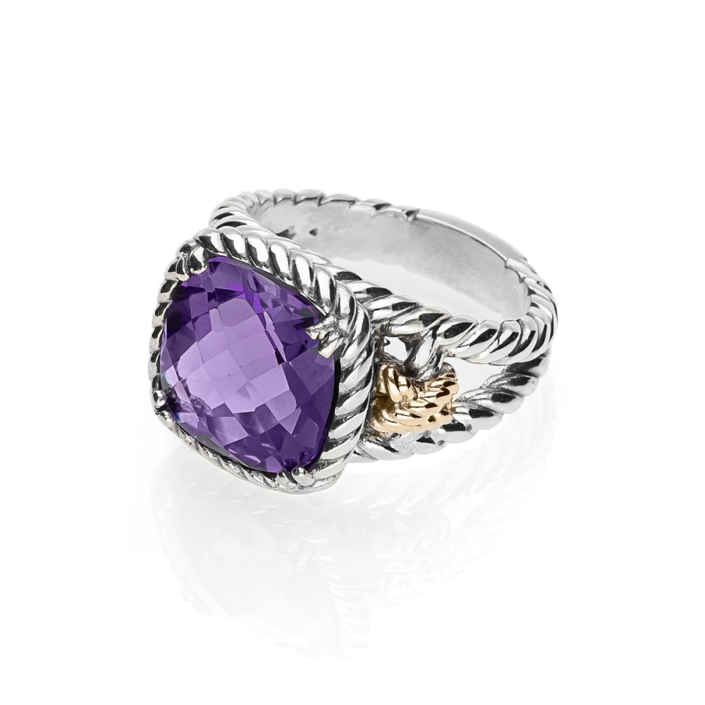 Anello Nodi intreccio pietra quadrata piccola