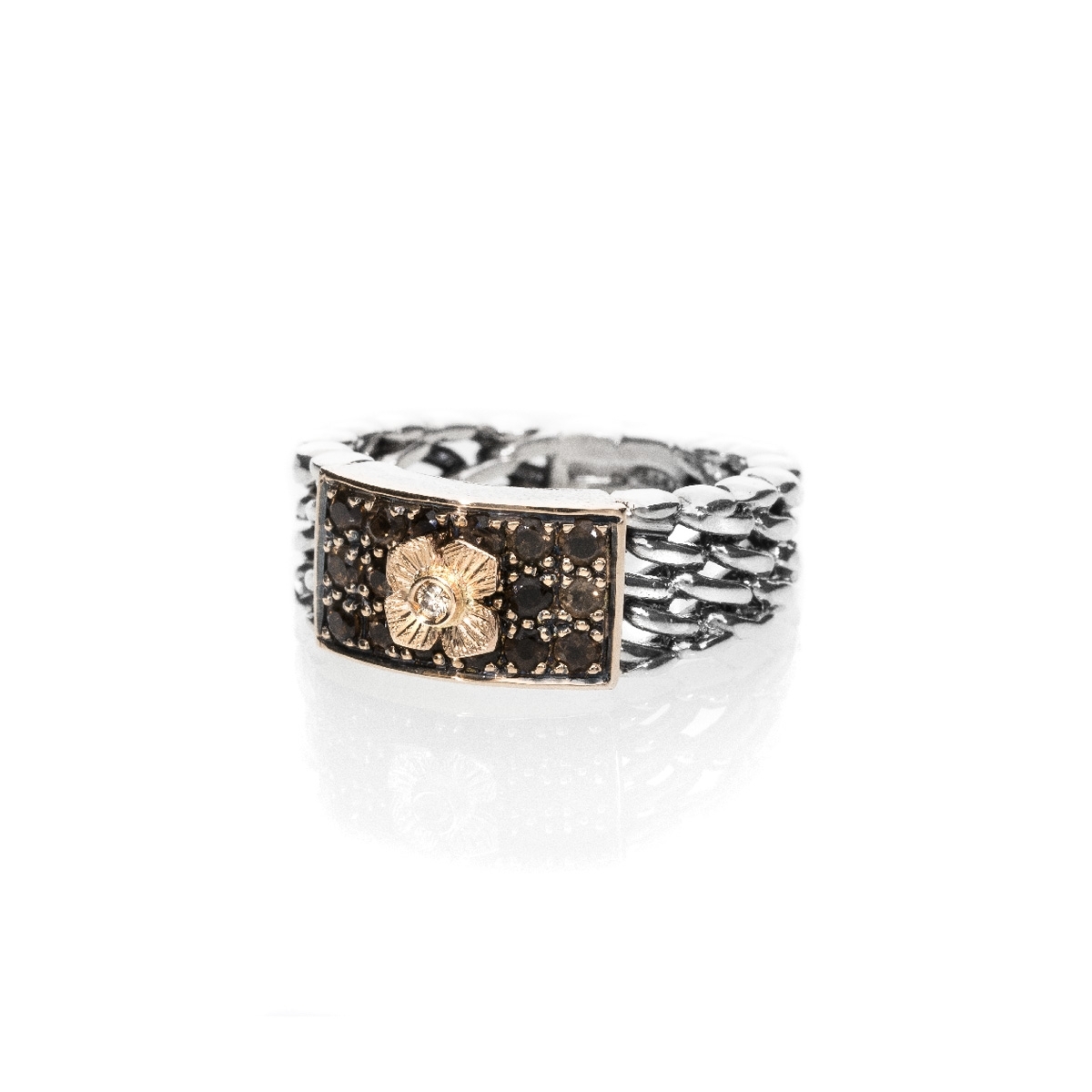 Medievale rettangolo pave' silver&gold9kt