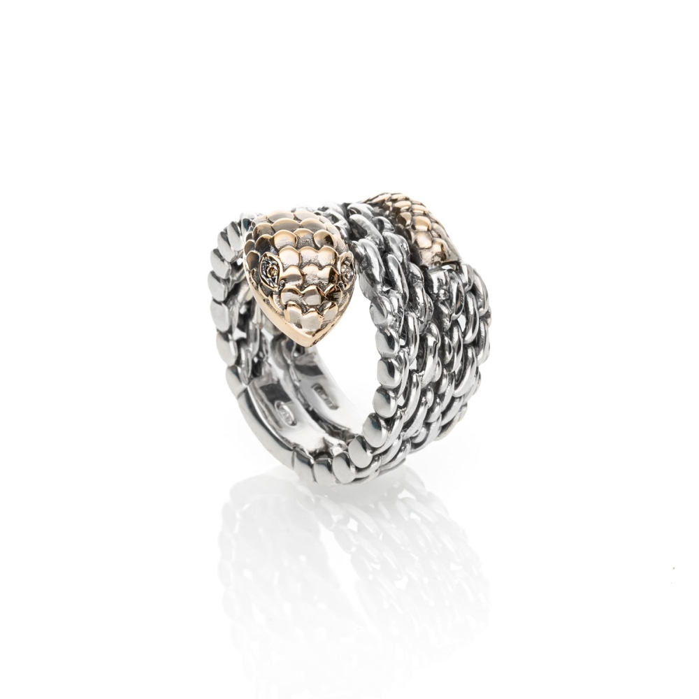 anello Medievale serpente piccolo doppio gambo 2