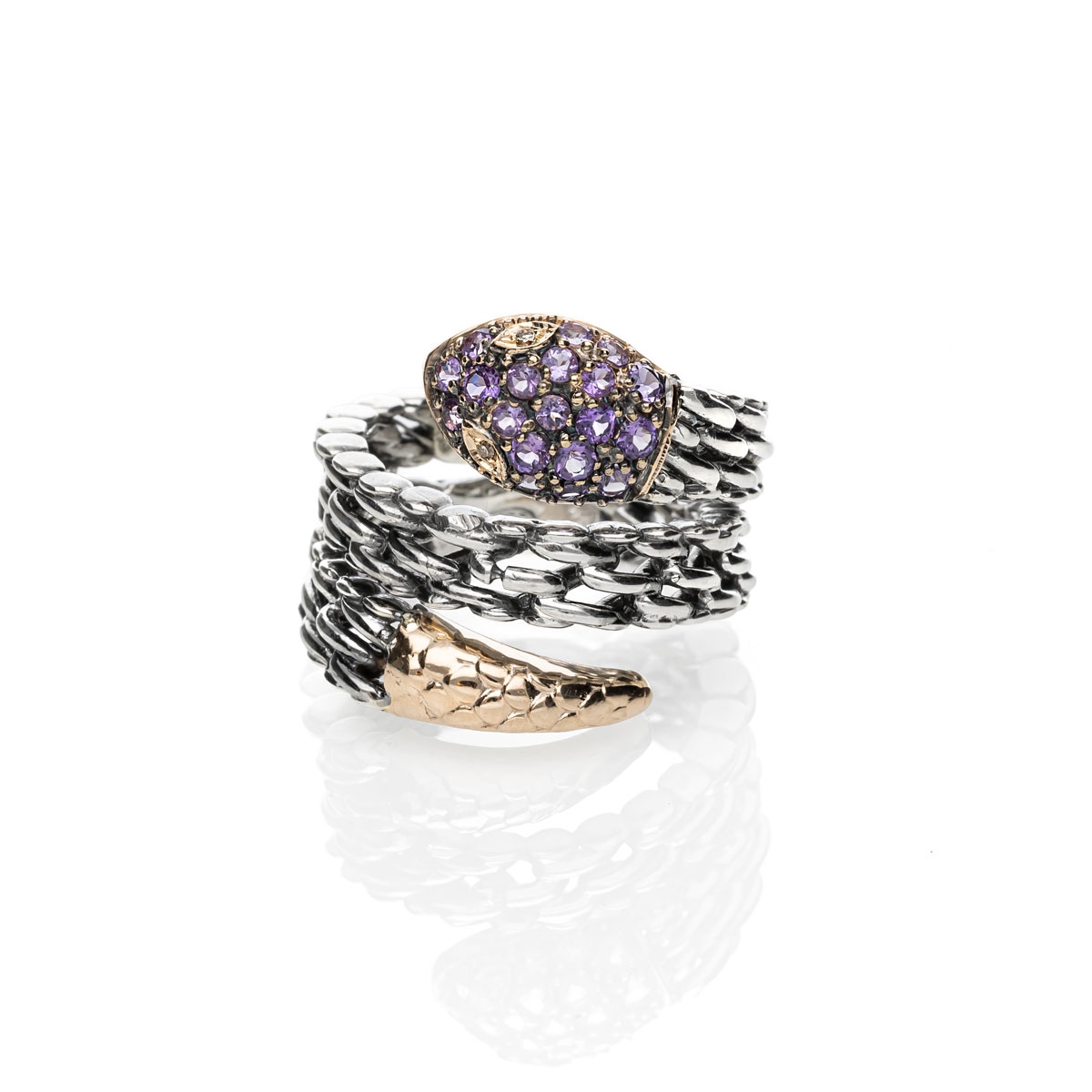 anello Medievale serpente piccolo doppio gambo