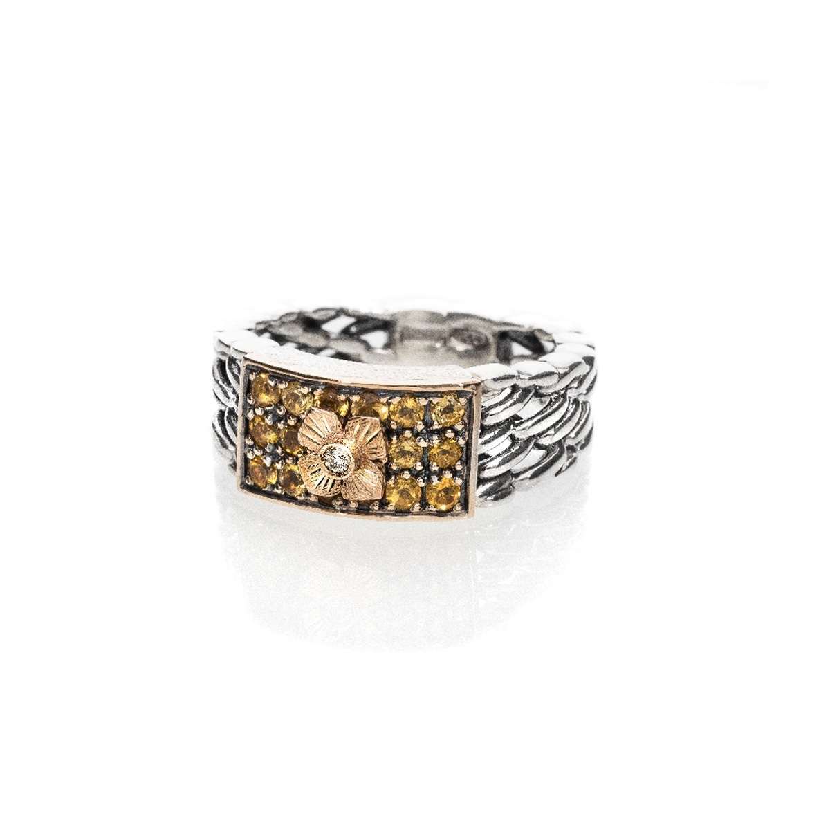 Medievale rettangolo pave' silver&gold9kt