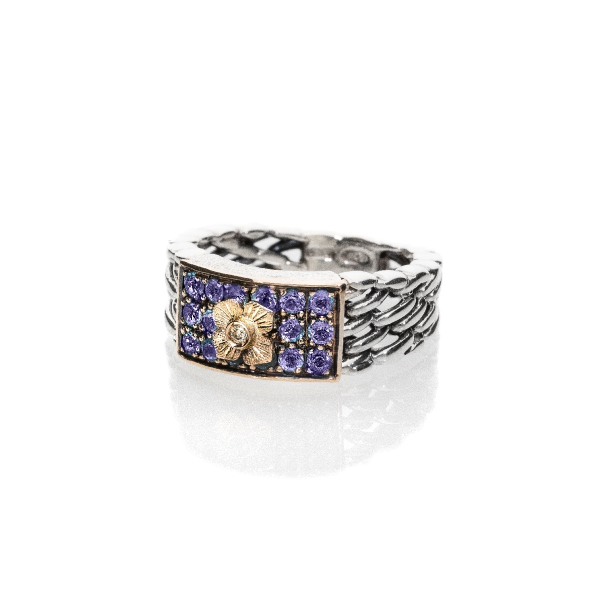 Medievale rettangolo pave' silver&gold9kt