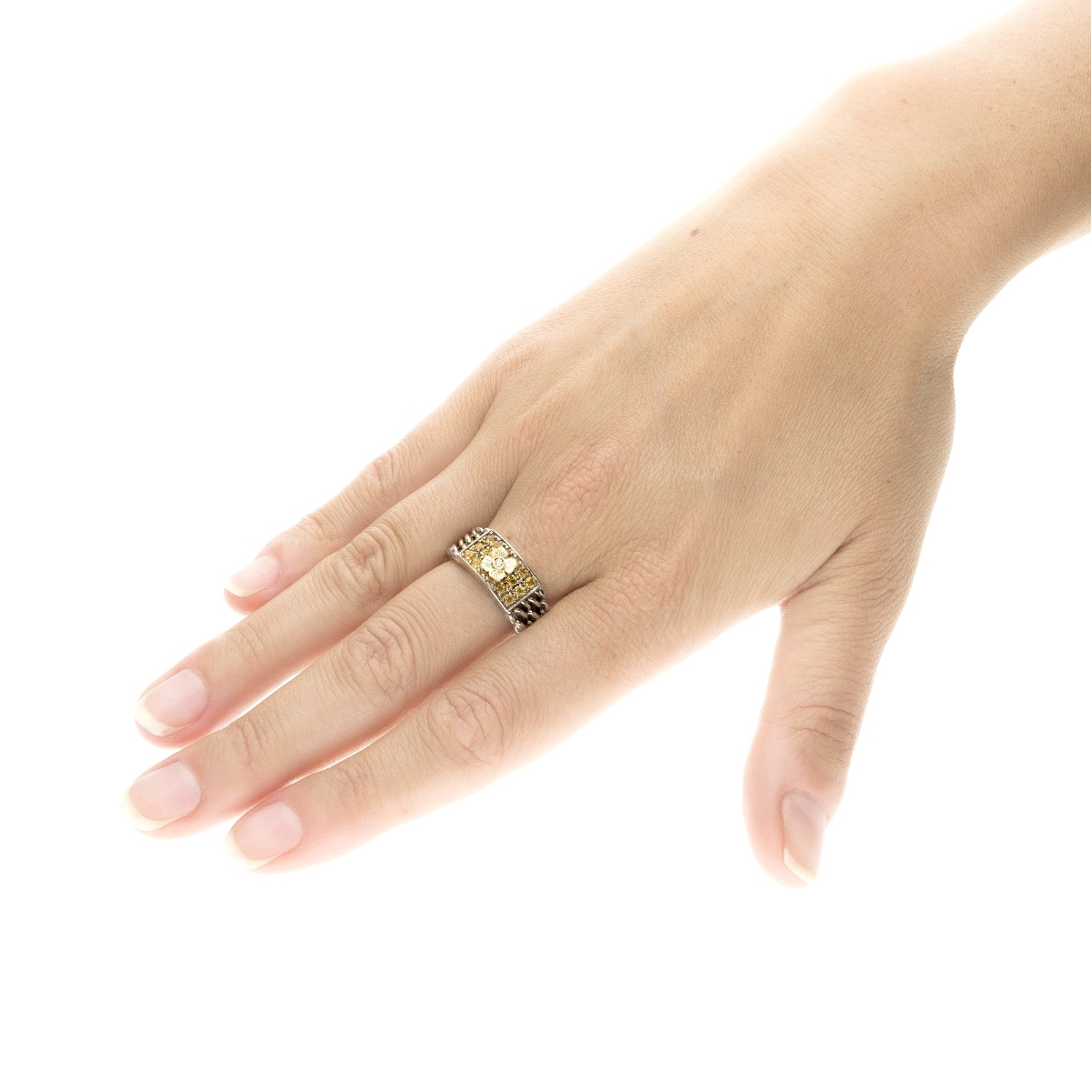 Medievale rettangolo pave' silver&gold9kt