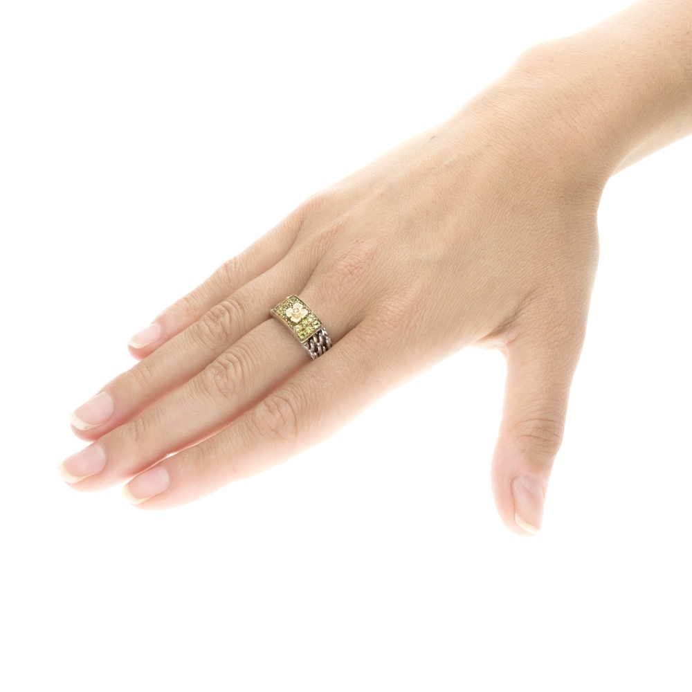 Medievale rettangolo pave' gold9kt&silver 2