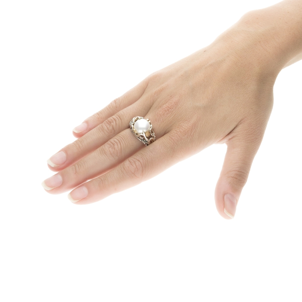 Anello Polvere di Stelle cupola con perla 2