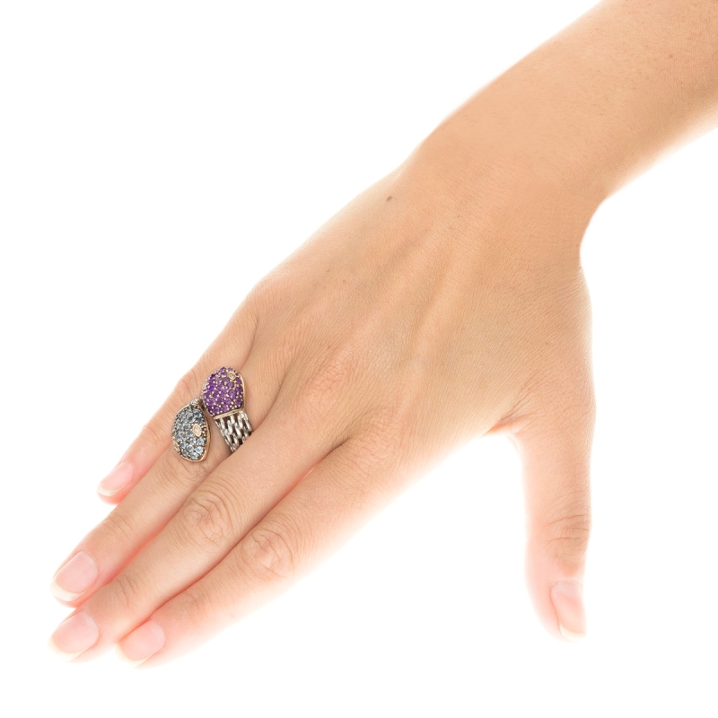 Anello Medievale Serpente contrarié azzurro e viola