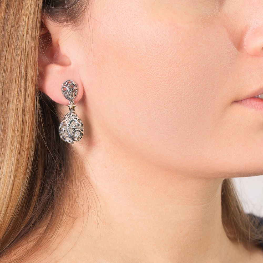 Polv stelle gocce corta  silver&gold9kt 2